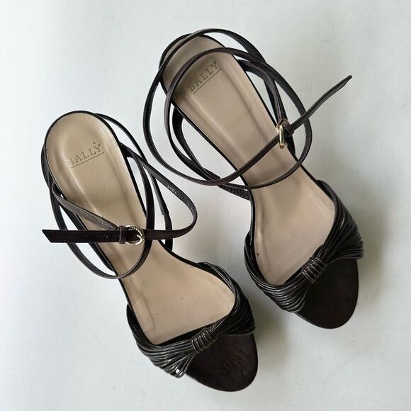 Bally ‘Jael’ Chocolate Brown Strappy Heeled Sandals Wrap Ankle Strap 6.5 - Picture 2 of 16